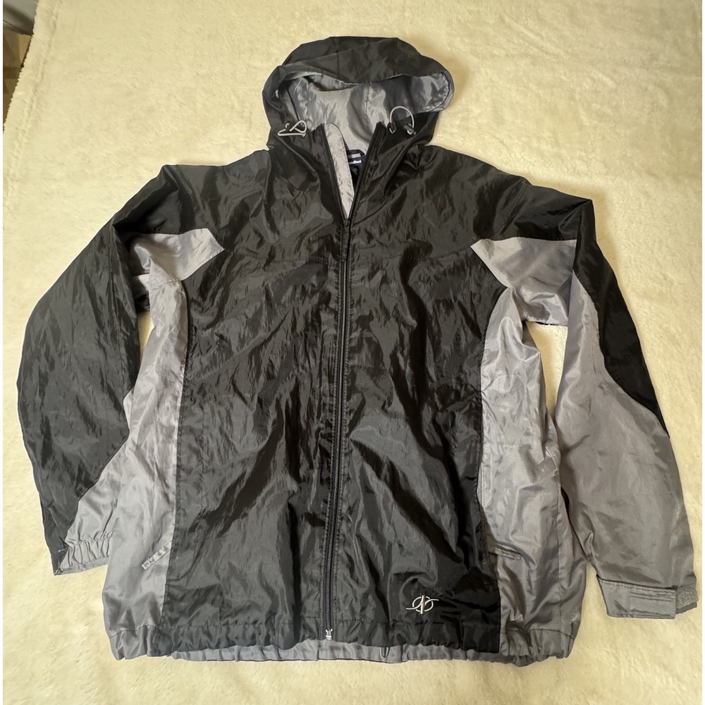 NordicTrack Men'sโ Medium Hooded Windbreaker Jacket Black Gray Full Zip